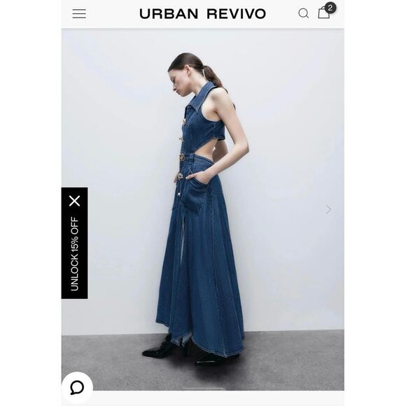 Urban Revivo Cut-Out Denim Maxi Dress US 4 / small - Picture 11 of 12